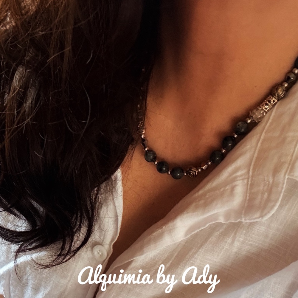 Black Labradorite Beaded Silver Statement Short N… - image 3